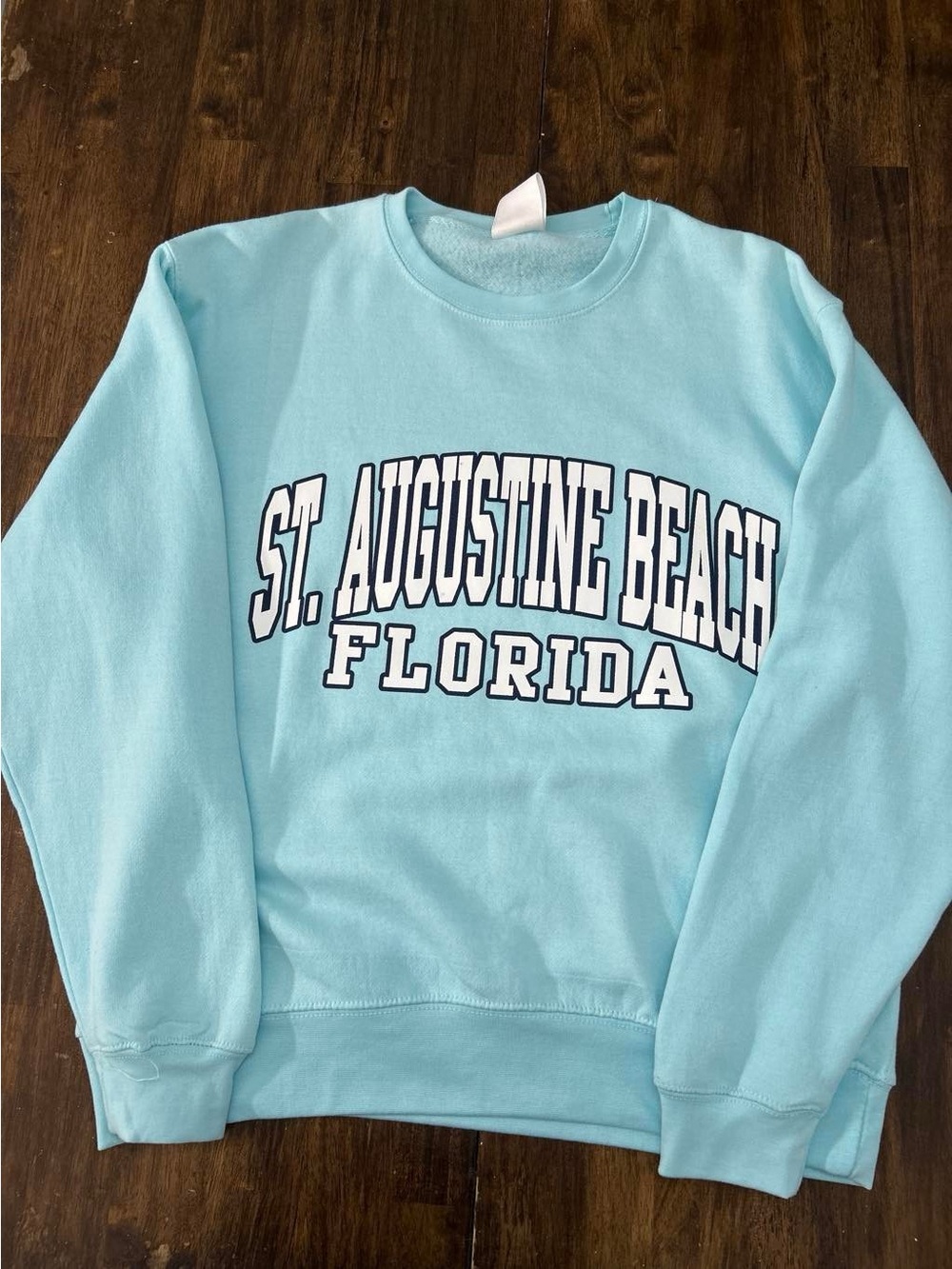 Light Blue Crewneck Sweatshirt with St. Augustine Beach Florida Text